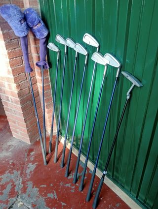 2 juegos palos golf + bolsas + carro