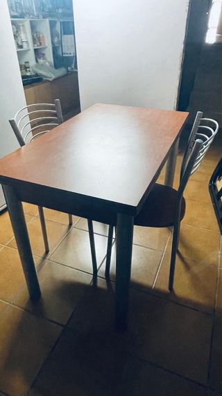 Mesa comedor 2 sillas - marrón, plata