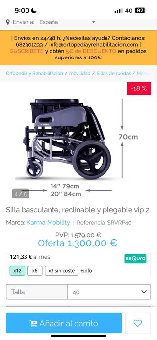 Silla de ruedas marca karma modelo SRV