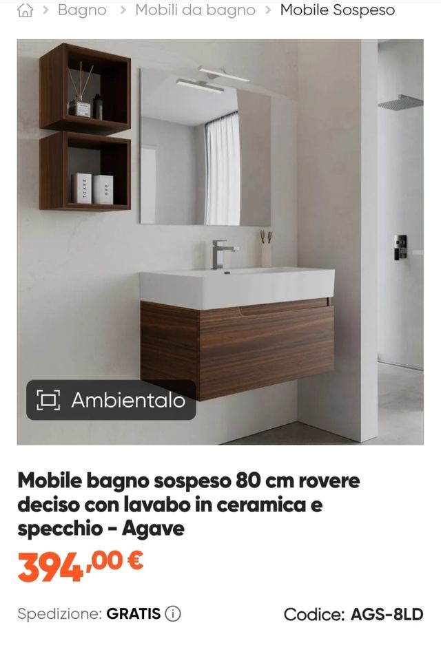 Mobile bagno sospeso 80cm rovere