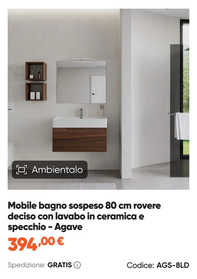 Mobile bagno sospeso 80cm rovere