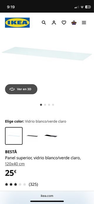 Panel BESTÅ vidrio blanco 120x40cm