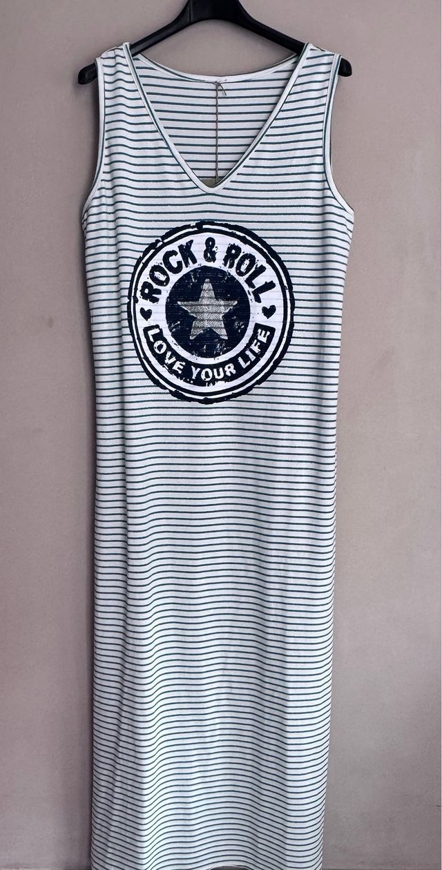 Vestido largo rayas azul blanco