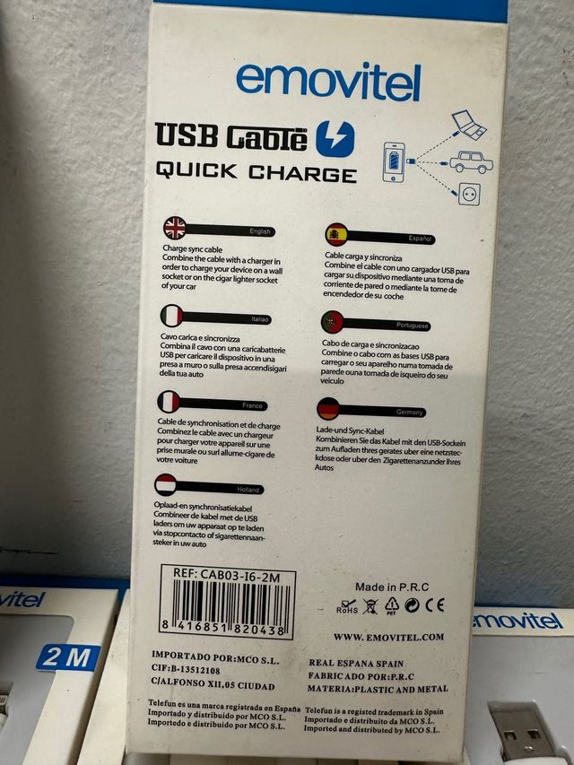 Cables USB emovitel (2m) - Nuevos