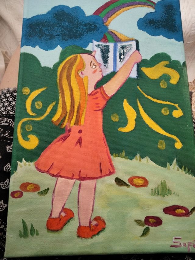 Cuadro al oleo Niña leyendo - Óleo s/lienzo