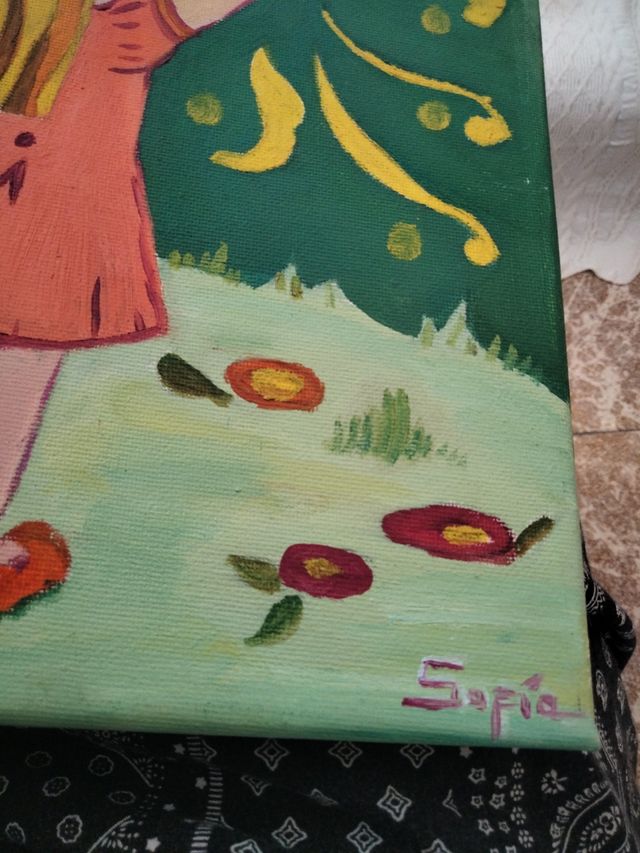 Cuadro al oleo Niña leyendo - Óleo s/lienzo