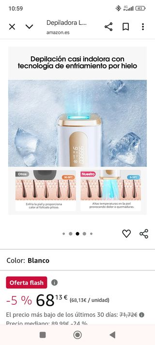 Depiladora láser hielo - Blanca. Nueva
