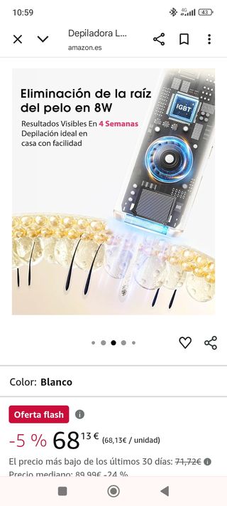 Depiladora láser hielo - Blanca. Nueva