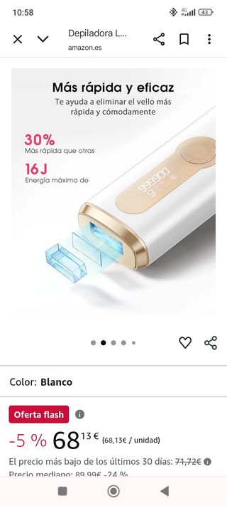 Depiladora láser hielo - Blanca. Nueva