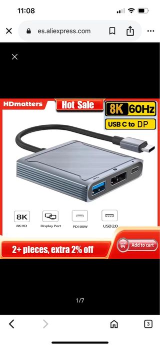 Adaptador USB-C a DP 8K 60Hz