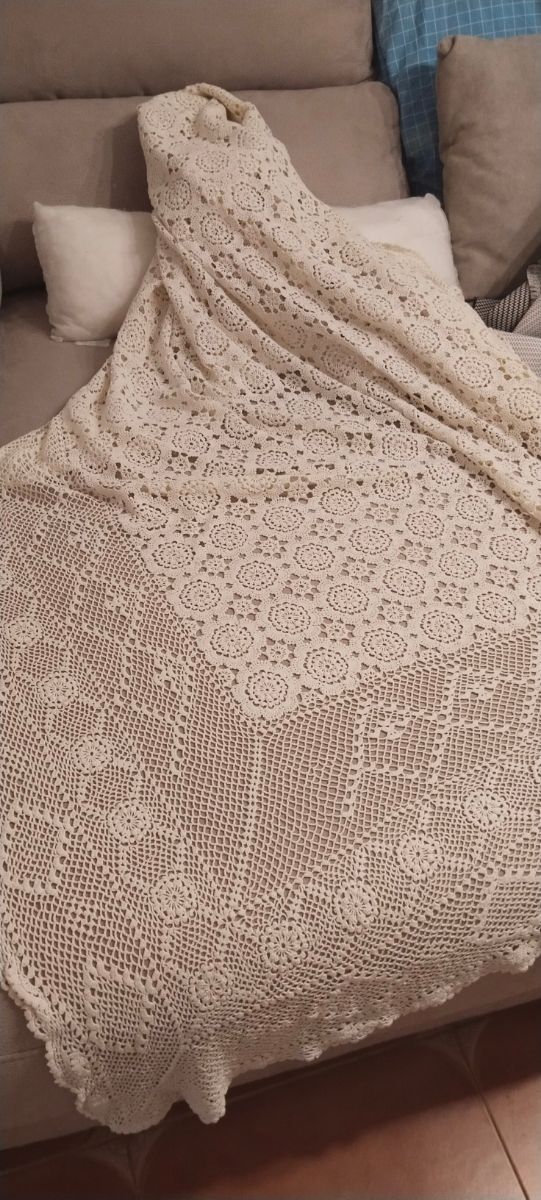 Colcha ganchillo algodón beige 1,50m