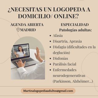 Logopedia a domicilio u online en adultos (Madrid)
