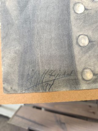 Retrato a lápiz: Oficial con medallas. Antiguo.