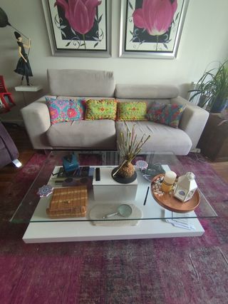 Sofá 3 plazas beige + mesa centro