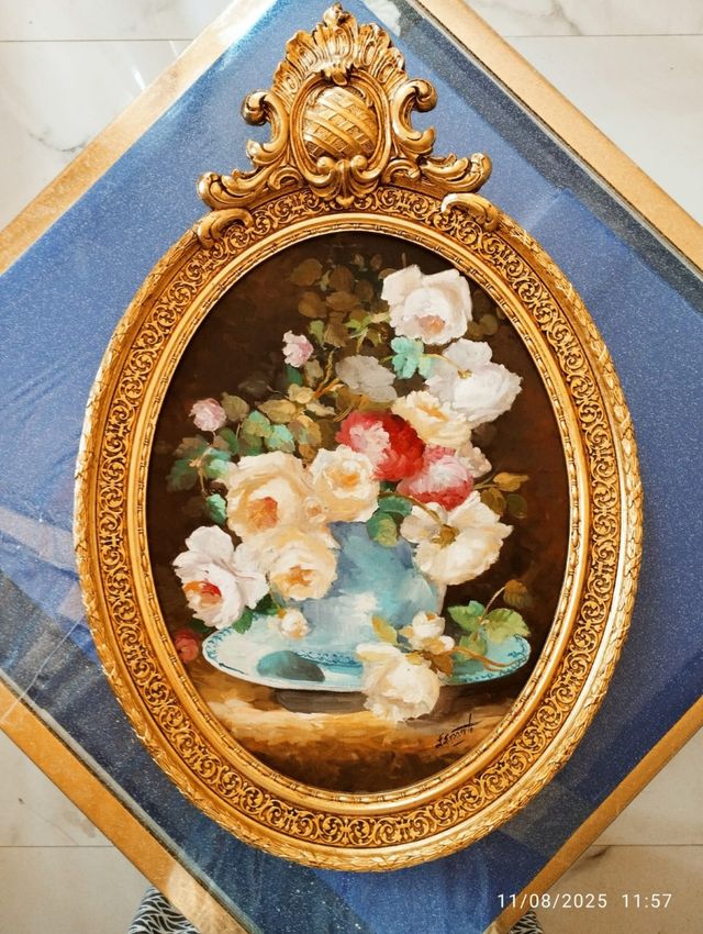 Dipinto olio fiori fine '800