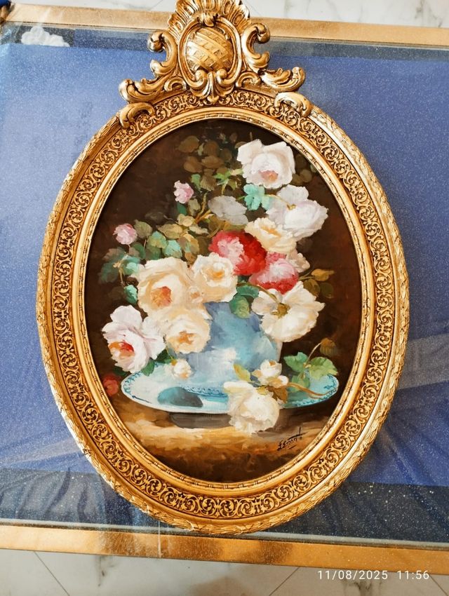 Dipinto olio fiori fine '800