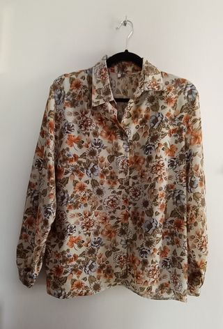 Blusa vintage floral manga larga