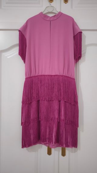 Vestido flecos rosa - cóctel