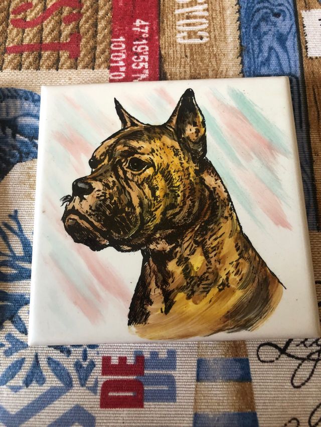 2 Azulejos pintados a mano de perros