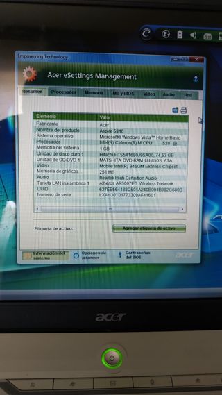 Ordenador portátil Acer Aspire 5310