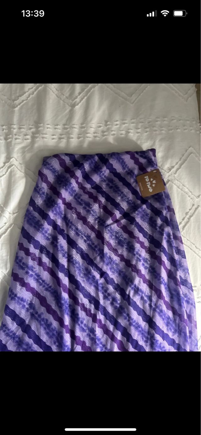 Falda midi estampada azul y morada