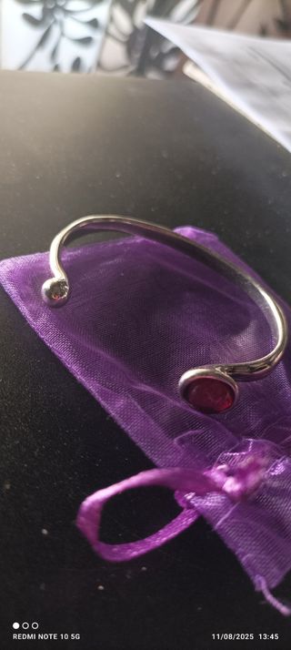 Pulsera Plata con piedra color  fucsia