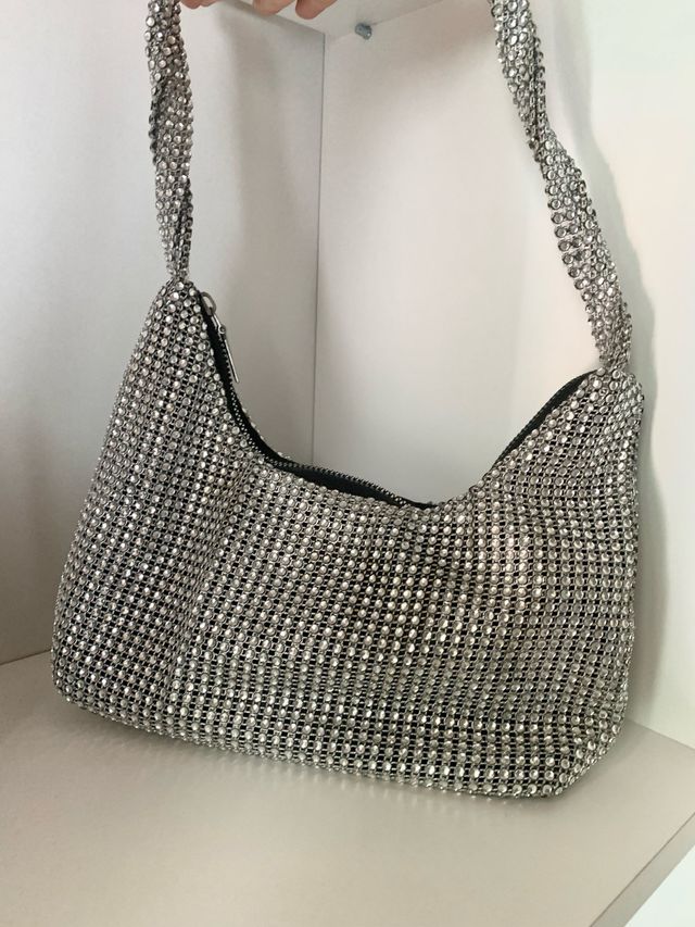 Borsa da festa in glitter argentato