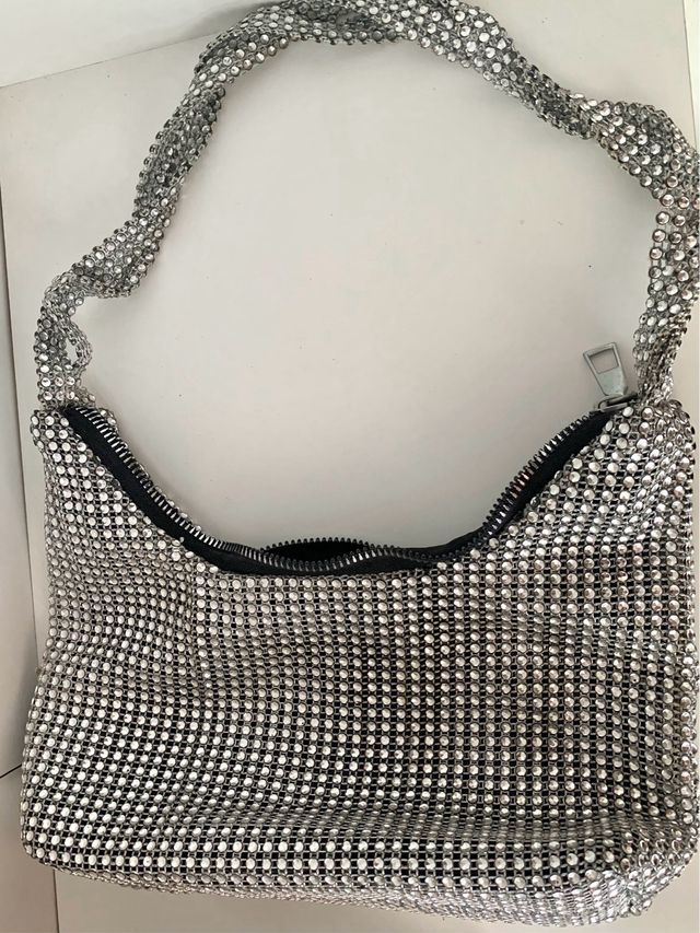 Borsa da festa in glitter argentato
