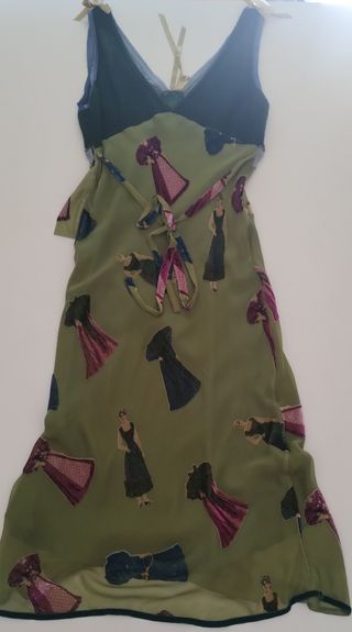 Vestito lungo vintage, misto seta, decorato lana.