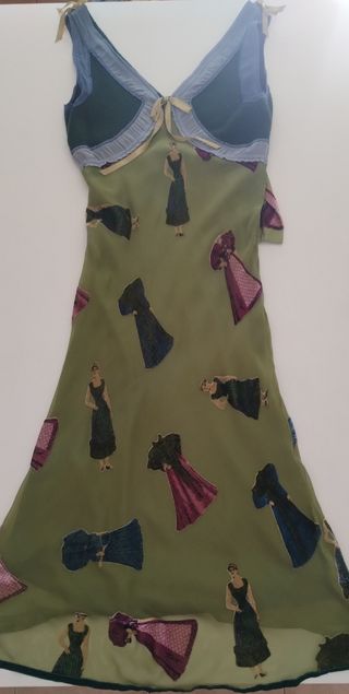 Vestito lungo vintage, misto seta, decorato lana.