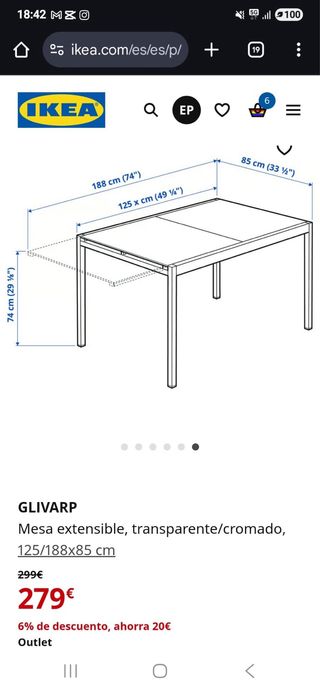 Mesa extensible cristal y metal cromada COMO NUEVA