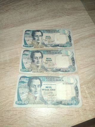 3 Billetes 1000 Pesos Colombia