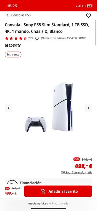 PS5 Slim Standard 1TB Blanca