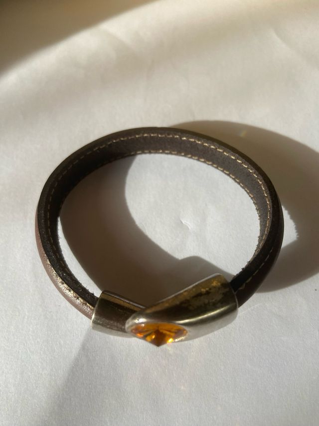 Pulsera cuero marrón - multicolor