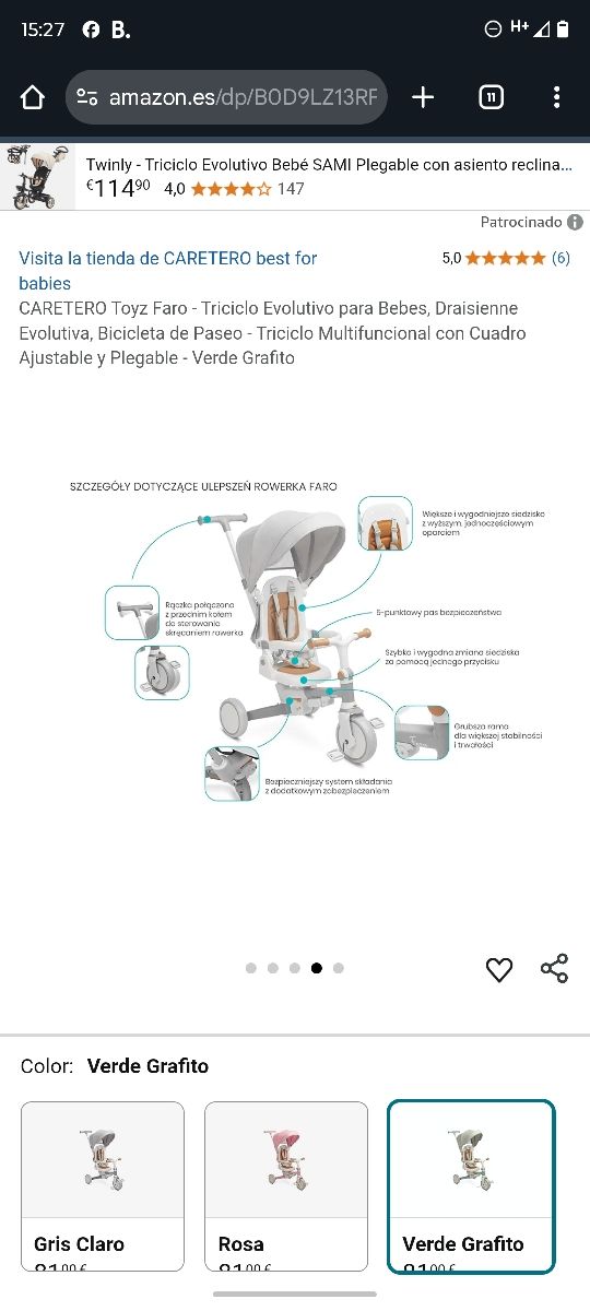 Triciclo CARETERO Toyz Faro evolutivo