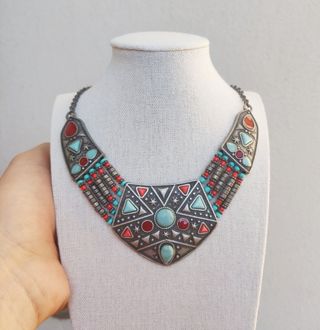 Collana etnica turchese e rossa