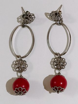 Pendientes largos plata y rojos