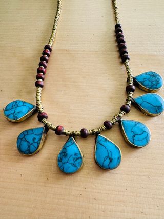 Collar turquesa Nepal - cuentas madera