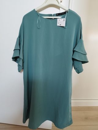 Vestido Zara Basic verde agua talla S