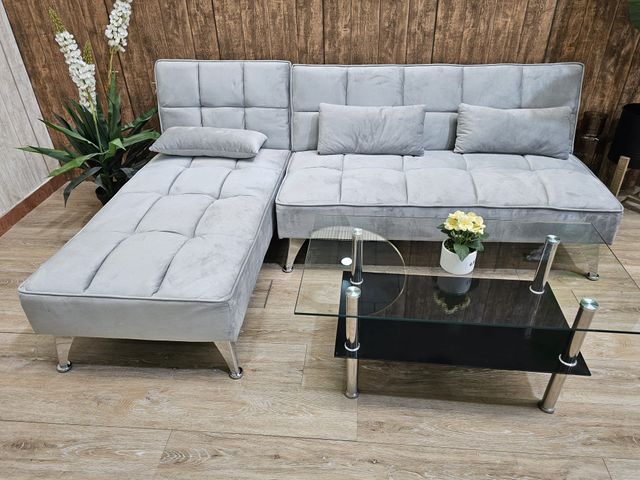 Sofá cama 3 plazas chaise longue gris y negro