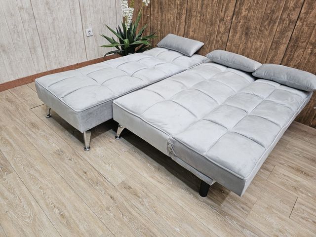 Sofá cama 3 plazas chaise longue gris y negro