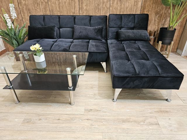 Sofá cama 3 plazas chaise longue gris y negro