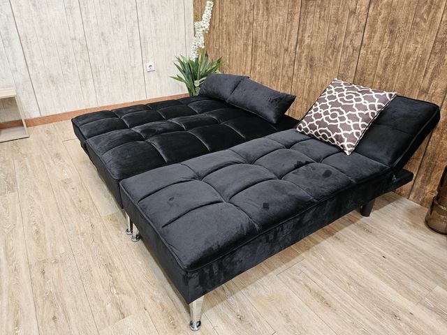 Sofá cama 3 plazas chaise longue gris y negro