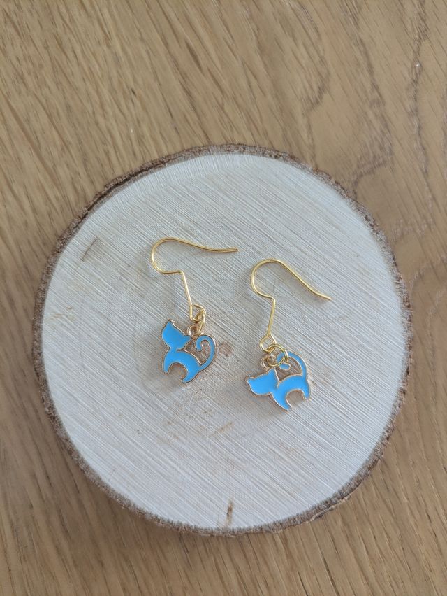 Pendientes gato azul y dorado