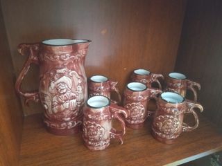 Jarra y 6 tazas cerveza vintage