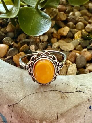 Anillo ámbar amarillo plata 925