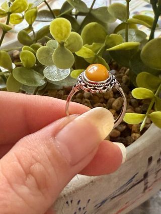 Anillo ámbar amarillo plata 925