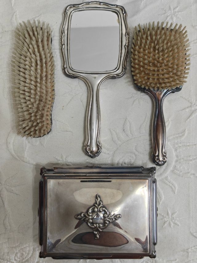 Juego tocador alpaca antiguo