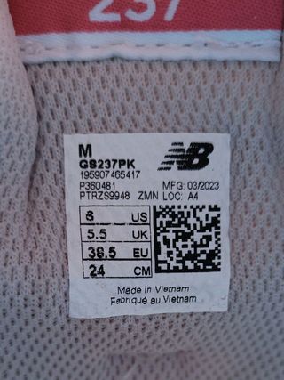 Zapatillas New Balance 237 talla 38.5 gris/rosa