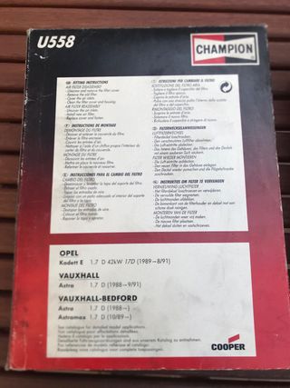 FILTRO DE AIRE CHAMPION MODELO U558 - OPEL KADETT